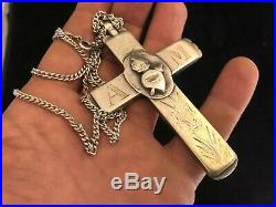 Croix Pectorale Reliquaire de Religieuse Couvent XIX ème Siècle Argent & Chaine
