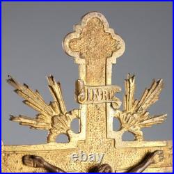 Crucifix Ancien Bronze Doré Base Circulaire Italie XIXe-XXe Siècle Original
