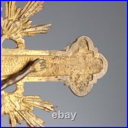 Crucifix Ancien Bronze Doré Base Circulaire Italie XIXe-XXe Siècle Original