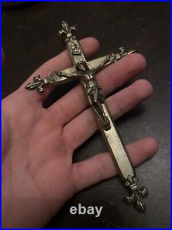 Crucifix Croix Pectorale En Bronze & XIX Eme Siècle Fleurs De Lys XIX Eme