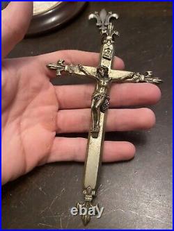 Crucifix Croix Pectorale En Bronze & XIX Eme Siècle Fleurs De Lys XIX Eme