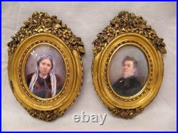 Deux miniatures avec cadres en bronze portraits de la famille Romanet XIX siècle