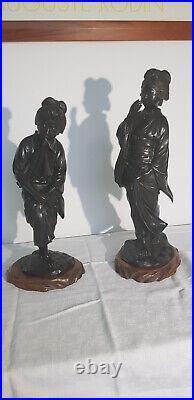 Deux statuettes japonnaises en bronze XIX siècle époque MEIJ, belle patine