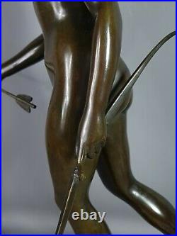 Diane chasseresse grande sculpture bronze XIXe siècle d'après Houdon 58 cm