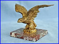 Edouard DELAUNE Aigle en Bronze Doré et Marbre Signé XIX-XX Siècle