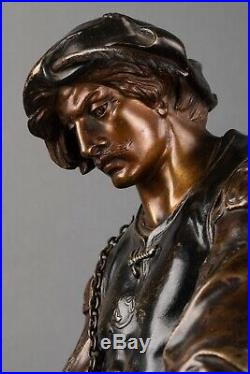 Émile Picault Archer 13me Siècle-Sculpture Bronze à Triple Patine Fin XIXe s