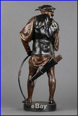 Émile Picault Archer 13me Siècle-Sculpture Bronze à Triple Patine Fin XIXe s