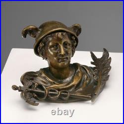 Encrier Ancien Bronze Ampoule en Porcelaine XIXe Siècle Original