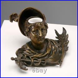 Encrier Ancien Bronze Ampoule en Porcelaine XIXe Siècle Original