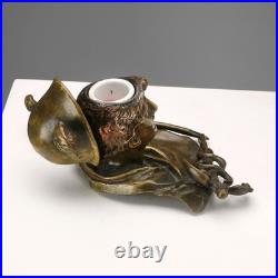 Encrier Ancien Bronze Ampoule en Porcelaine XIXe Siècle Original