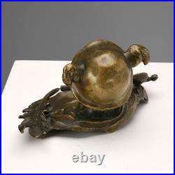 Encrier Ancien Bronze Ampoule en Porcelaine XIXe Siècle Original
