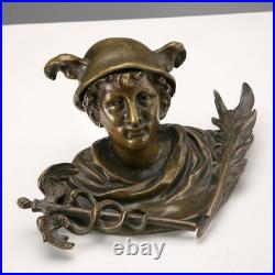 Encrier Ancien Bronze Ampoule en Porcelaine XIXe Siècle Original