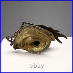 Encrier Ancien Bronze Ampoule en Porcelaine XIXe Siècle Original