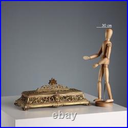 Encrier Ancien Bronze Gravé Doré Europe XIXe-XXe Siècle Original