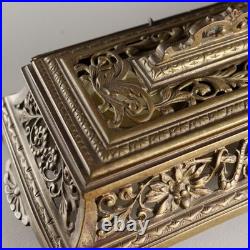 Encrier Ancien Bronze Gravé Doré Europe XIXe-XXe Siècle Original