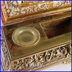 Encrier Ancien Bronze Gravé Doré Europe XIXe-XXe Siècle Original