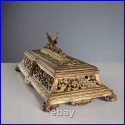 Encrier Ancien Bronze Gravé Doré Europe XIXe-XXe Siècle Original