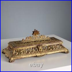 Encrier Ancien Bronze Gravé Doré Europe XIXe-XXe Siècle Original