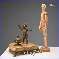Encrier Ancien Marbre Bronze Décorations Italie XIXe-XXe Siècle Original