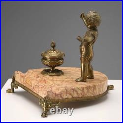 Encrier Ancien Marbre Bronze Décorations Italie XIXe-XXe Siècle Original