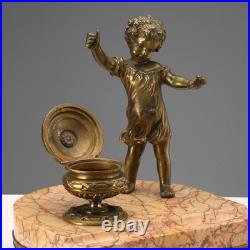 Encrier Ancien Marbre Bronze Décorations Italie XIXe-XXe Siècle Original