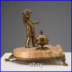 Encrier Ancien Marbre Bronze Décorations Italie XIXe-XXe Siècle Original