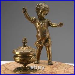 Encrier Ancien Marbre Bronze Décorations Italie XIXe-XXe Siècle Original