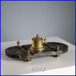 Encrier Ancien Marbre Bronze Doré Europe XIXe-XXe Siècle Original