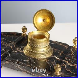 Encrier Ancien Marbre Bronze Doré Europe XIXe-XXe Siècle Original