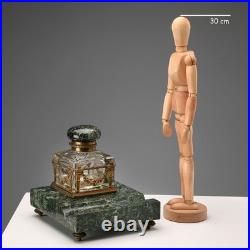 Encrier Ancien Marbre Vert Bronze Italie du XIXe Siècle Original