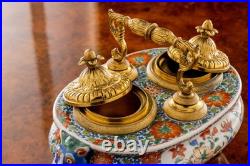 Encrier Ancien Régence Bronze Doré Porcelaine XIXe Siècle Encrier Ancien Régence Bronze Doré Porcelaine XIXe Siècle