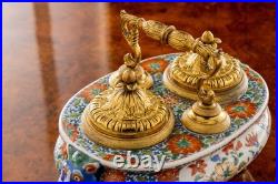 Encrier Ancien Régence Bronze Doré Porcelaine XIXe Siècle Encrier Ancien Régence Bronze Doré Porcelaine XIXe Siècle