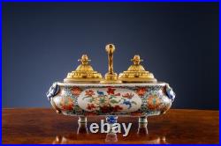 Encrier Ancien Régence Bronze Doré Porcelaine XIXe Siècle Encrier Ancien Régence Bronze Doré Porcelaine XIXe Siècle