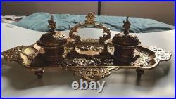 Encrier Napoléon III en bronze XIX eme siècle avec monogramme et date dessous