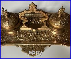 Encrier Napoléon III en bronze XIX eme siècle avec monogramme et date dessous