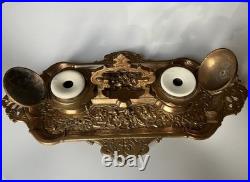 Encrier Napoléon III en bronze XIX eme siècle avec monogramme et date dessous