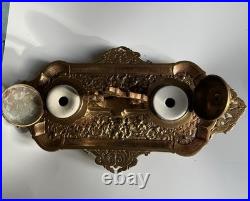 Encrier Napoléon III en bronze XIX eme siècle avec monogramme et date dessous