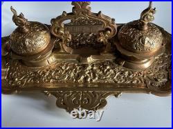 Encrier Napoléon III en bronze XIX eme siècle avec monogramme et date dessous