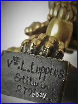 Encrier ancien en bronze XIX siècle, style Empire, Aigle, H. Luppens