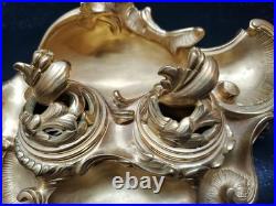 Encrier ancien en bronze doré style rococo XIXe siècle 1K400 Marquage J-R