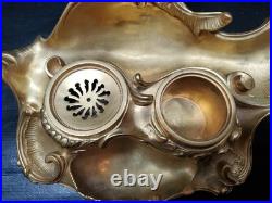 Encrier ancien en bronze doré style rococo XIXe siècle 1K400 Marquage J-R