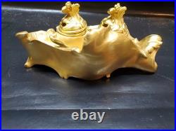 Encrier ancien en bronze doré style rococo XIXe siècle 1K400 Marquage J-R