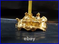 Encrier ancien en bronze doré style rococo XIXe siècle 1K400 Marquage J-R