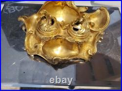 Encrier ancien en bronze doré style rococo XIXe siècle 1K400 Marquage J-R