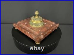Encrier ancien en marbre rouge et bronze doré fin XIXe siècle