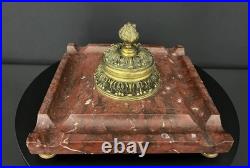Encrier ancien en marbre rouge et bronze doré fin XIXe siècle