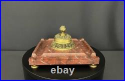 Encrier ancien en marbre rouge et bronze doré fin XIXe siècle