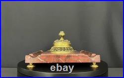 Encrier ancien en marbre rouge et bronze doré fin XIXe siècle