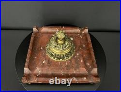 Encrier ancien en marbre rouge et bronze doré fin XIXe siècle