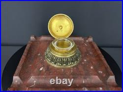 Encrier ancien en marbre rouge et bronze doré fin XIXe siècle